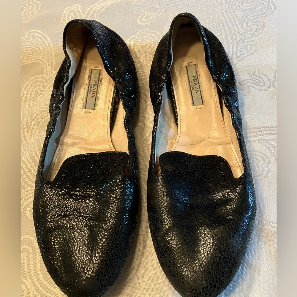 Prada Crackle Leather Flats